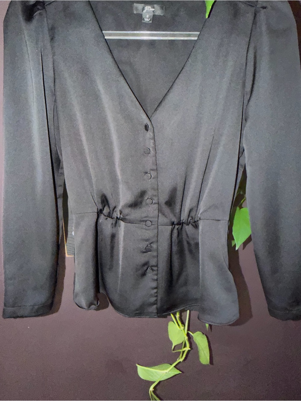 J. Crew Black Button-Front V-Neck Long Sleeve Blouse